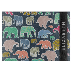 Planche À Découper Eléphants colorés, Motif d'éléphants, Votre nom