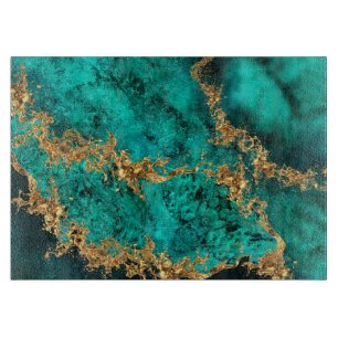 Planche À Découper Emerald Jade Gold Splatter Abstrait