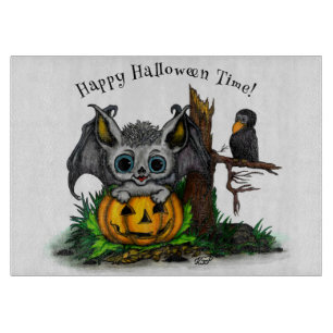 Planche À Découper En attente d'Halloween, Bat mignonne et Corbeau