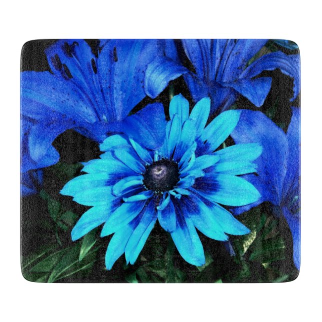 Planche à découper en verre à fleurs bleues (Devant)