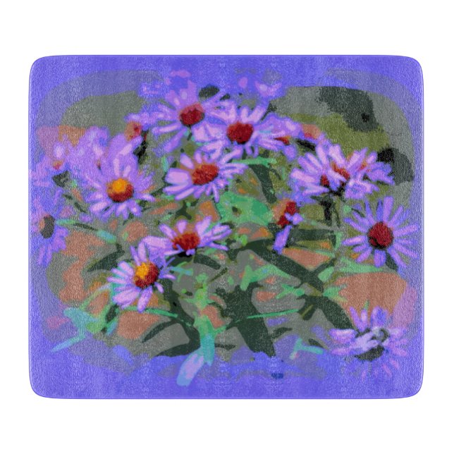 planche à découper en verre asters violets (Devant)