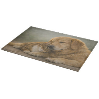 Planche à découper en verre avec chien et chat se