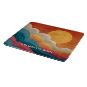 Planche à découper en verre avec coucher de soleil
