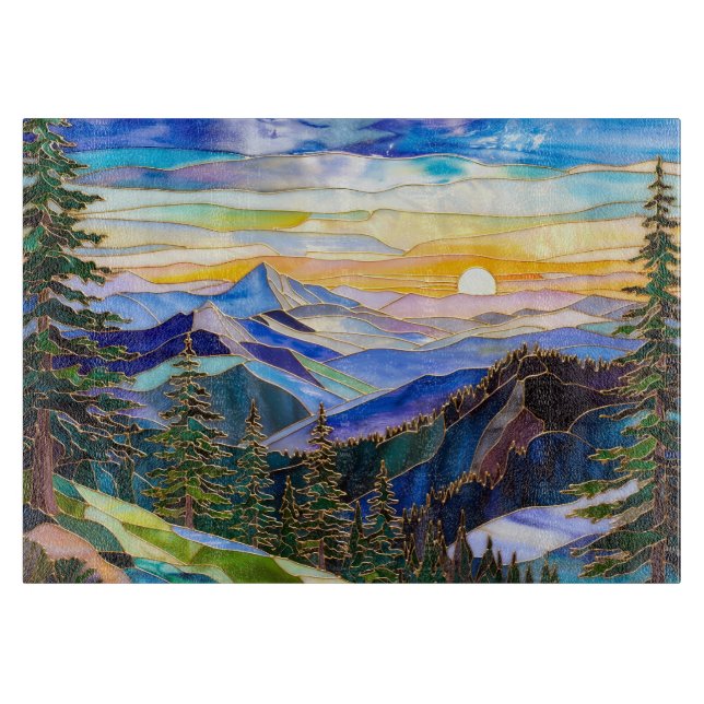 Planche à découper en verre Coucher de soleil mont (Devant)