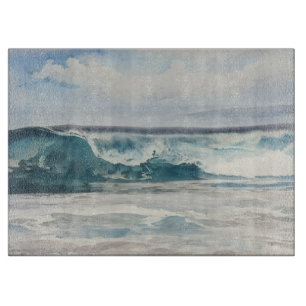 Planche à découper en verre d'art de plage avec va