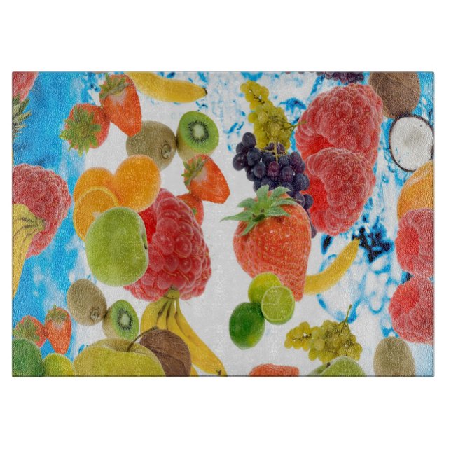Planche à découper en verre décoratif/Fruits mélan (Devant)