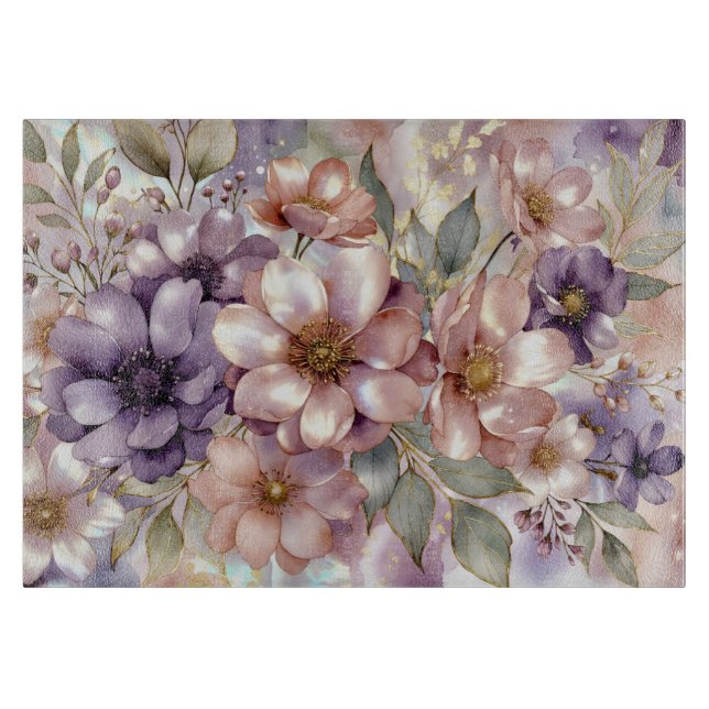 Planche à découper en verre floral Cadeau de cuisi (Devant)