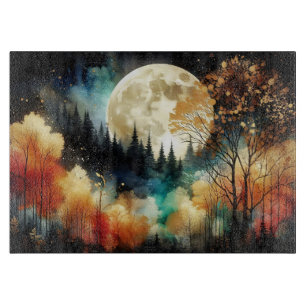 Planche à découper en verre Forêt au clair de lune