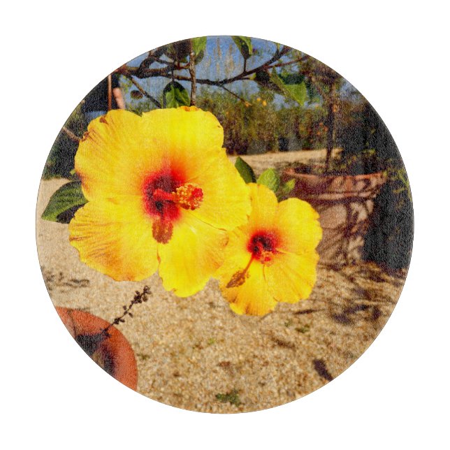 Planche à découper en verre Hibiscus jaune (Devant)
