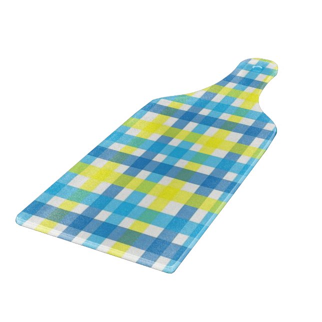 Planche à découper en verre Jaune Bleu Plaid (Coin)