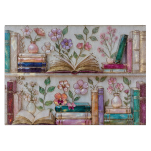 Planche à découper en verre motif étagère à livres