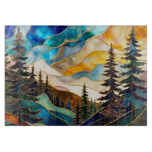Planche à découper en verre paysage de montagne