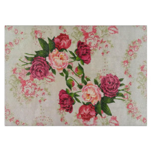 Planche à découper en verre rose Roses