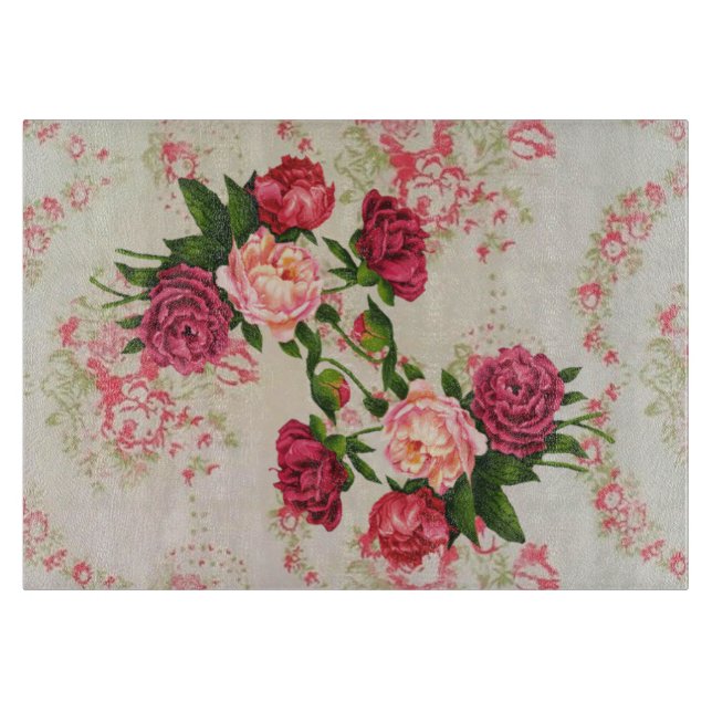 Planche à découper en verre rose Roses (Devant)