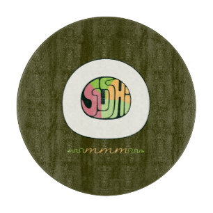 Planche à découper en verre Sushi mmm