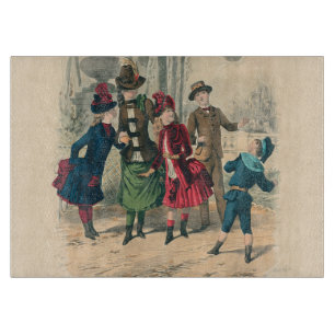 Planche À Découper Enfants victoriens antiques jouant au ballon Hiver