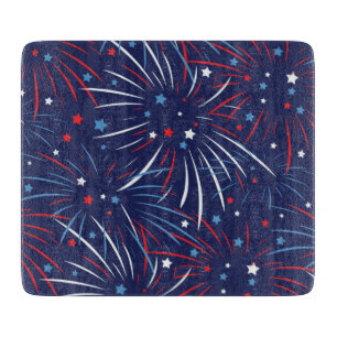 Planche À Découper Étoiles bleues blanches rouges de feux d'artifice