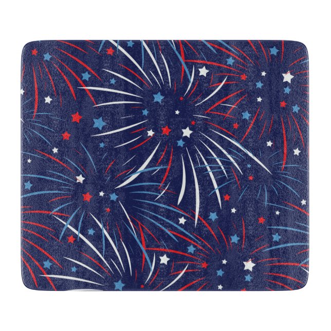 Planche À Découper Étoiles bleues blanches rouges de feux d'artifice (Devant)