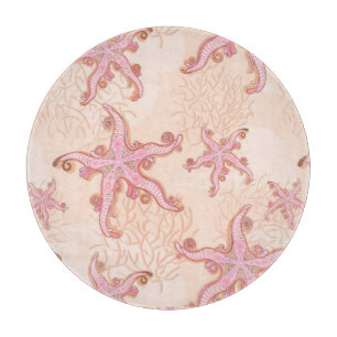 Planche À Découper Étoiles de mer et motif pastel rose corail