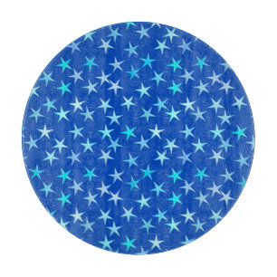 Planche À Découper étoiles satinées, bleu pâle sur cobalt