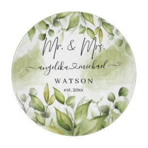 Planche À Découper Eucalyptus Verdure Blush Moderne Tendance Script