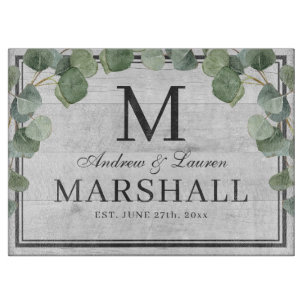 Planche À Découper Eucalyptus Vert Blanc Bois Couple Mariage Cadeau