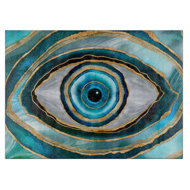 Planche À Découper Evil Eye Amulet Aquarelle marbres et or (Devant)