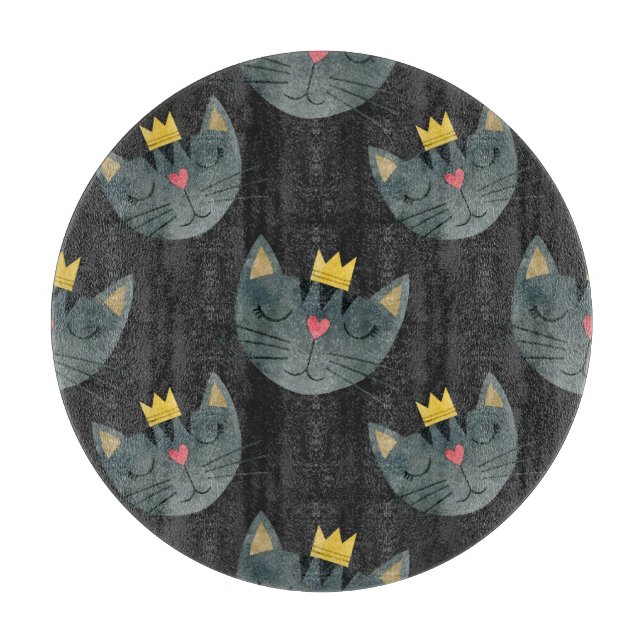 Planche À Découper Face de chat aquarelle, noir sans soudure. (Devant)