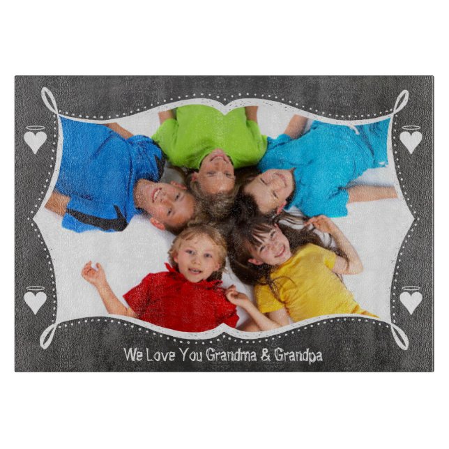 Planche À Découper Family Photo Chalkboard We Love YOU (Devant)