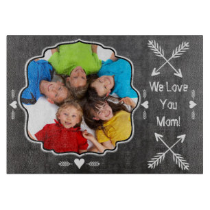 Planche À Découper Family Photo Chalkboard We Love You Mom