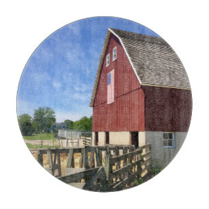 Planche À Découper Farms   Red Barn With American Flag