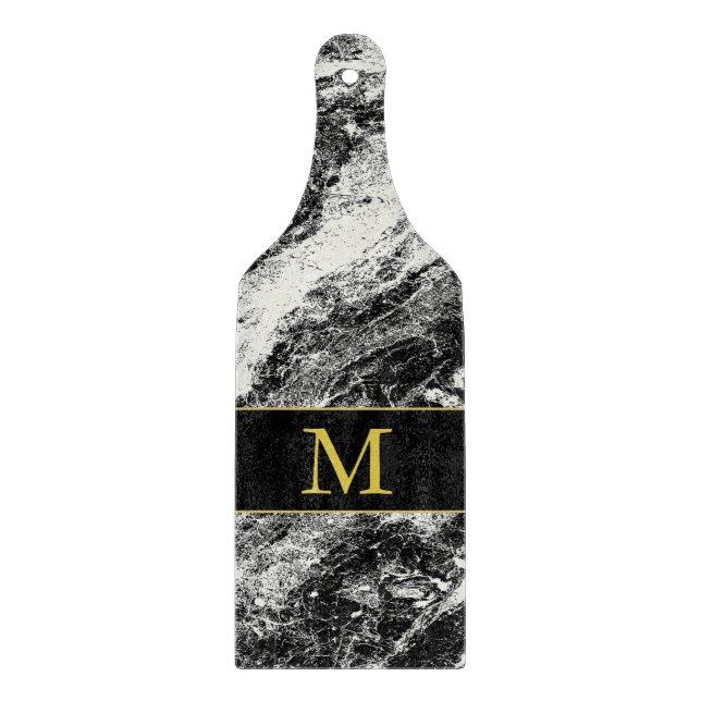 Planche À Découper Faux Granite Monogramme Planche de coupe en verre (Devant)