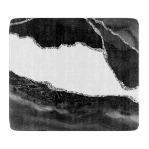 Planche À Découper Faux Marbré Agate noir blanc pierre moderne à la m