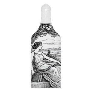 Planche À Découper Femme Art Nouveau lisant sous un arbre d'époque