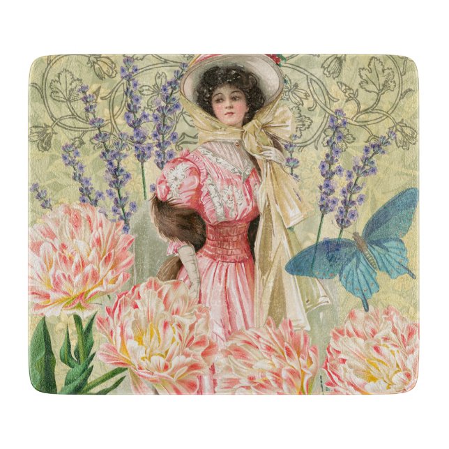 Planche À Découper Femme victorienne florale rose Régence (Devant)