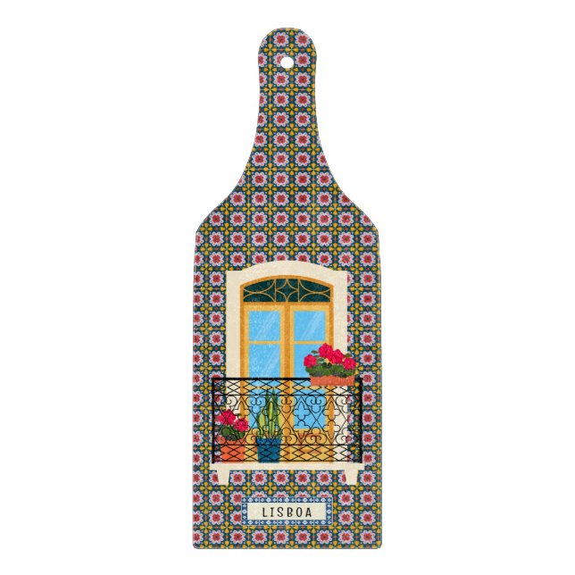 Planche À Découper Fenêtre de la maison de Lisbonne avec plantes et c (Devant)