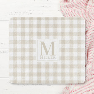 Planche À Découper Ferme Buffle Beige Chèque Monogramme Verre