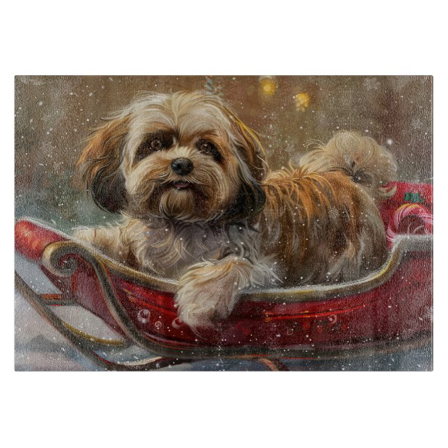 Planche À Découper Festive de Noël de chien Lhasa Apso (Devant)