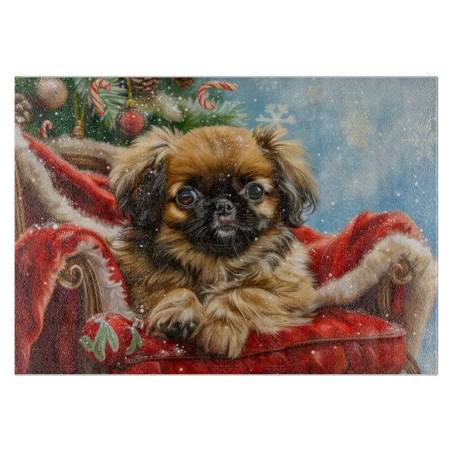 Planche À Découper Fête de Noël des chiens de Pékin (Devant)