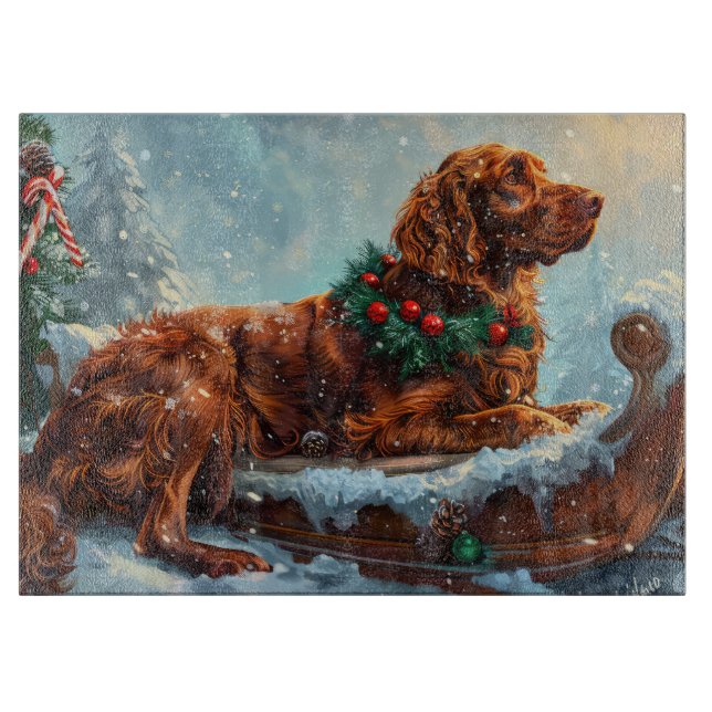 Planche À Découper Fête de Noël du chien roux irlandais (Devant)