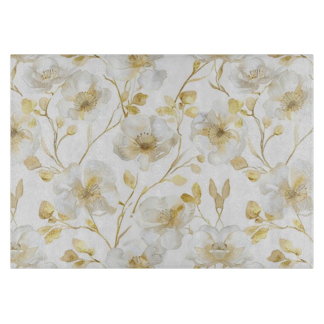 Planche À Découper Fête des mariées Chic Gold White Flowers (Devant)