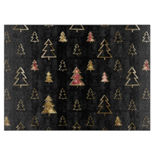 Planche À Découper Fêtes Noir et Or Faux Métal Arbres de Noël