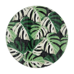 Planche À Découper Feuille de Monstera Motif Noir Exotique
