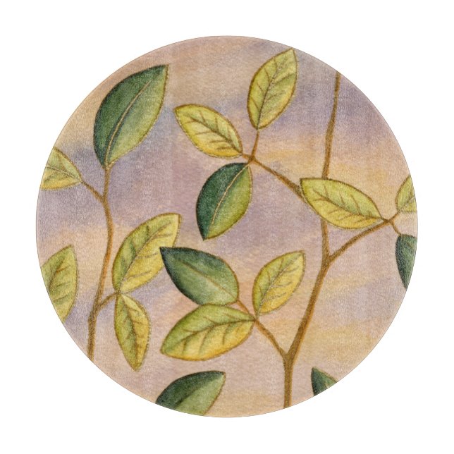 Planche À Découper Feuille vert et jaune sur l'arrière - plan de (Devant)