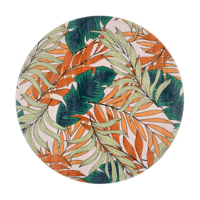 Planche À Découper Feuille vert tropical beige, motif sans soudure. (Devant)