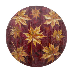 Planche À Découper Feuilles de Érable Dorées Peinture d'Automne