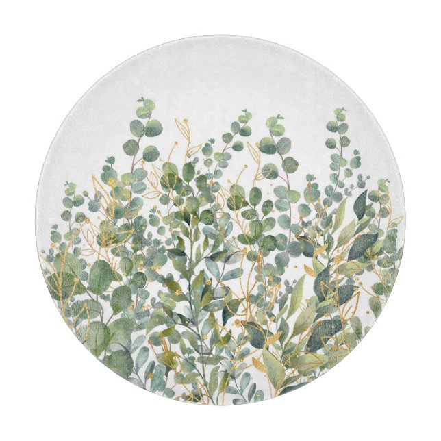 Planche À Découper Feuilles D'Eucalyptus Botanique Or Et Vert (Devant)