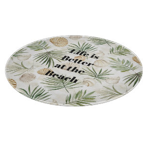 Planche À Découper Feuilles Tropicales Coquillages de Plage
