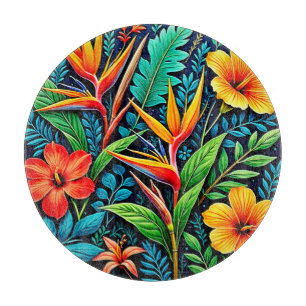 Planche À Découper Feuilles Tropicales Fleurissent Art