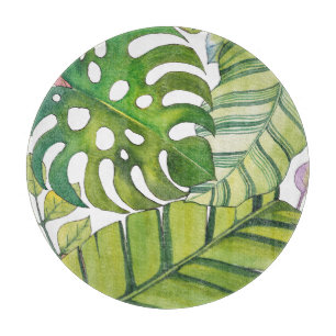 Planche À Découper Feuilles Tropicaux En Aquarelle